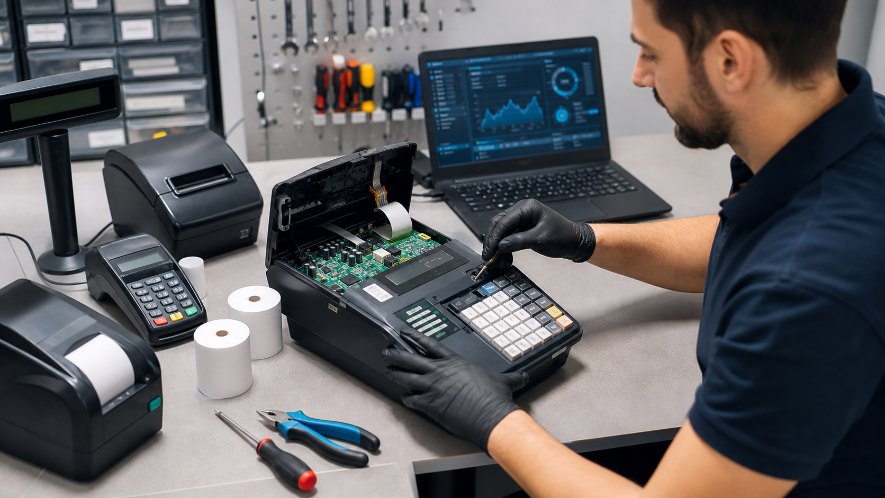 Przegląd techniczny i diagnostyka kasy fiskalnej w serwisie